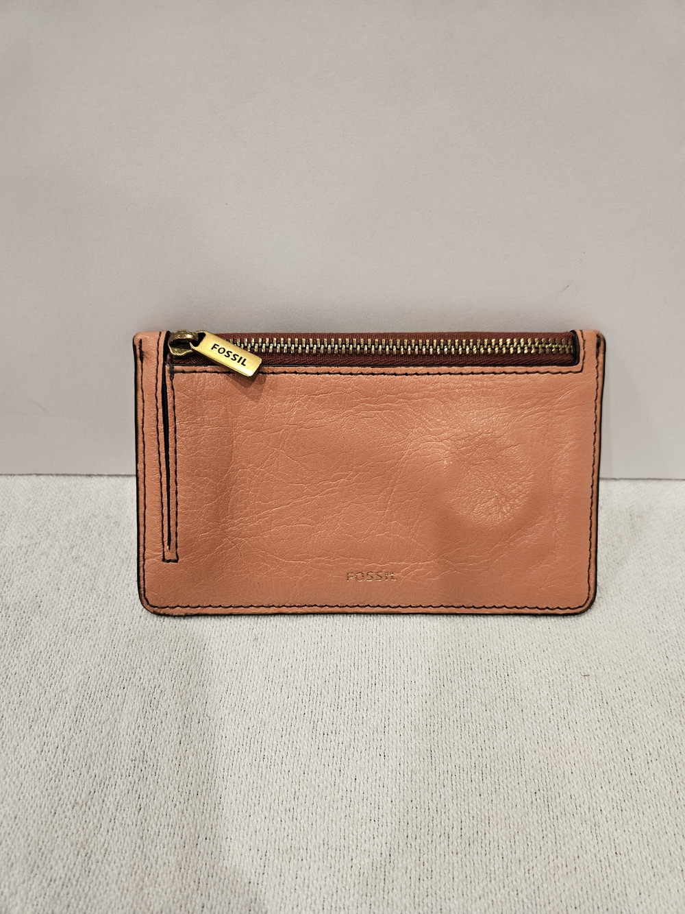 Fossil Salmon Colorblock Leather Zip Card Case Coin Purse Wallet